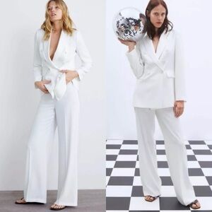 Zara Tailored Matching Blazer & Trousers Set White